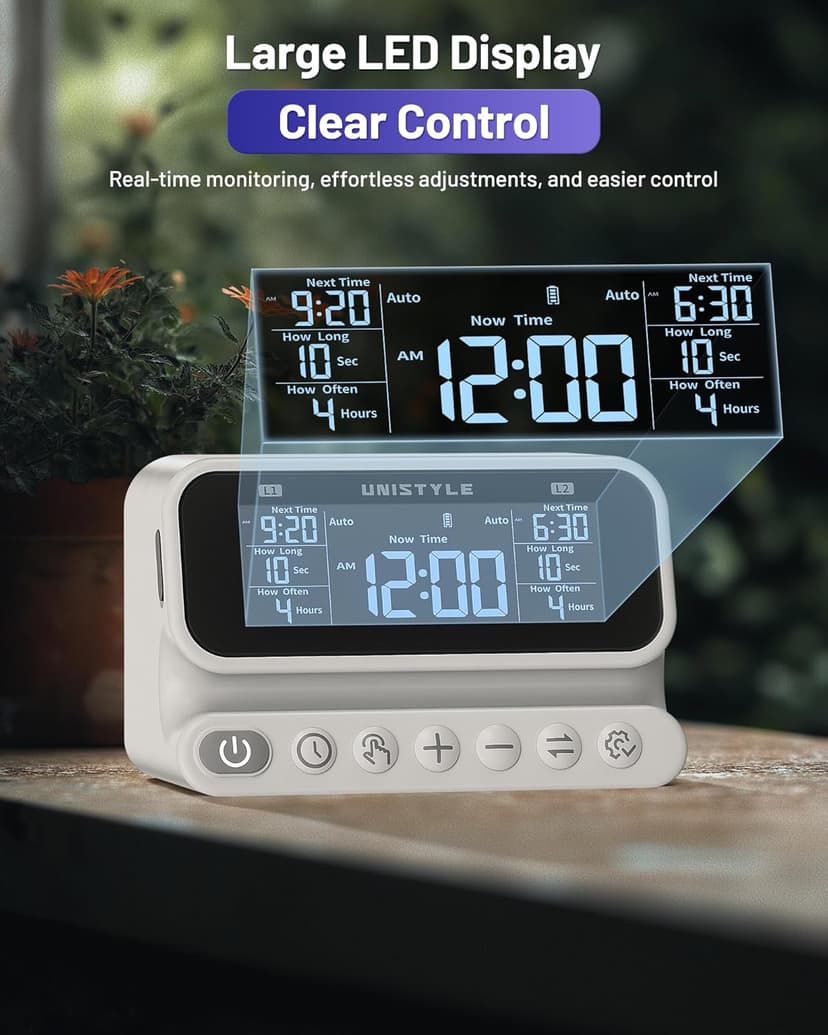 [2026 Upgrade] 2 Zone Automatic Plant Waterer for Indoor Holiday, Unistyle Drip Irrigation System with Programmable Vacation Timer, Watering Devices for 30 Potted Plants, Grey, Easter Gifts