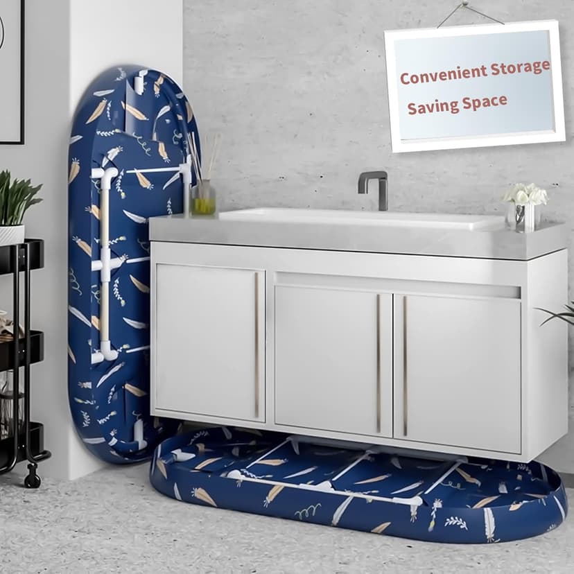 Portable Bathtub,Foldable Freestanding Bathtub,Japanese Soaking Tub,Shower Stall Tub,Bathroom Folding SPA Bath For Adults, Boys & Girls,Outdoor/Indoor Hot Ice Bath,47 Inch,Blue,PVC & Al Alloy