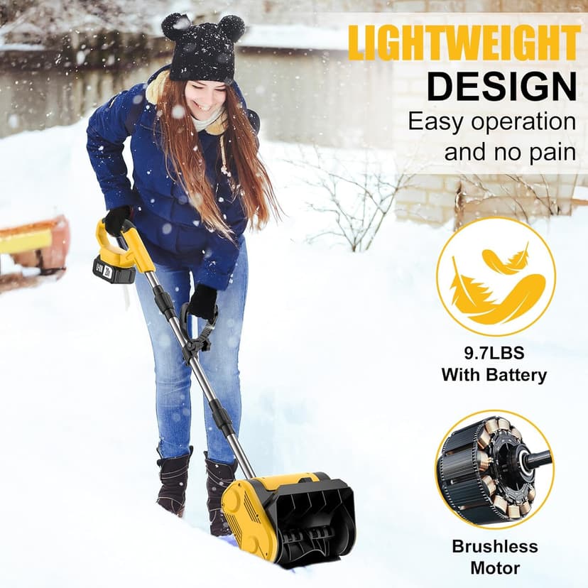 Cordless Electric Snow Shovel, Brushless 12-Inch Width | 6-Inch Depth Snow Blower, Lightweight Snow Thrower Machine, Efficient Snow Removal with Battery and Charger, 2 Batteries