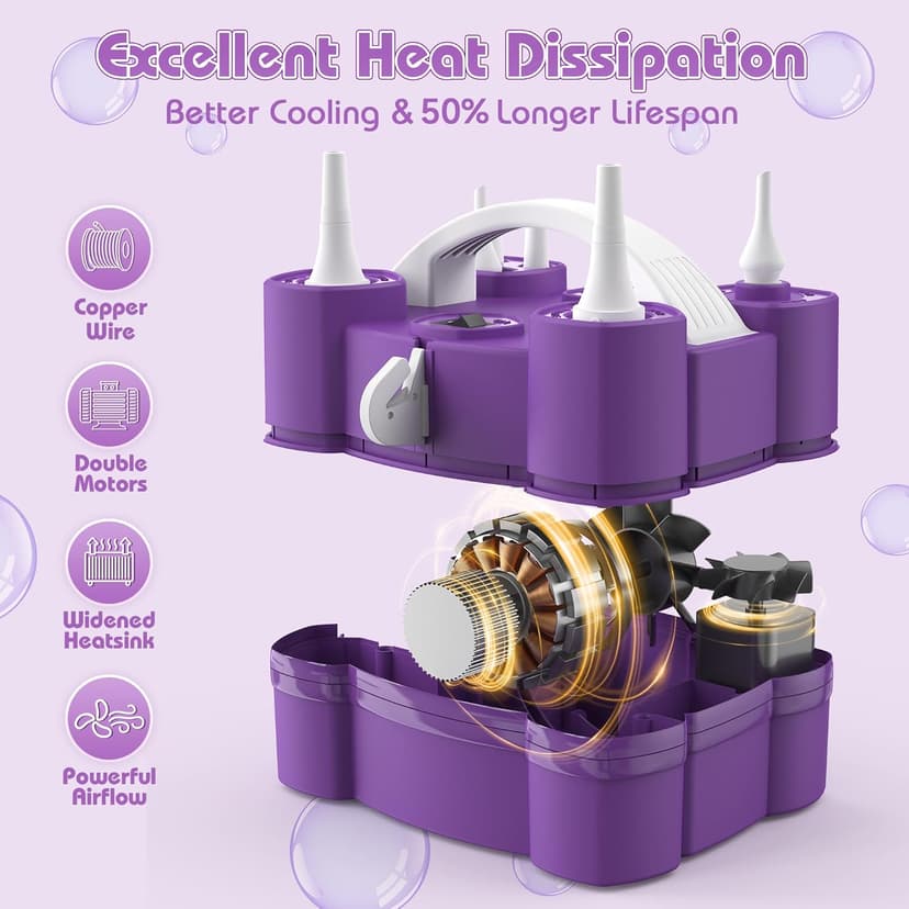 Balloon Pump, Triple Inflating Ports for 260q Foil Latex Mylar Balloon, 3-in-1 Electric Air Pump for Inflatables and Balloons, Inflator Deflator for Swimming Rings Air Mattress Pool Floats