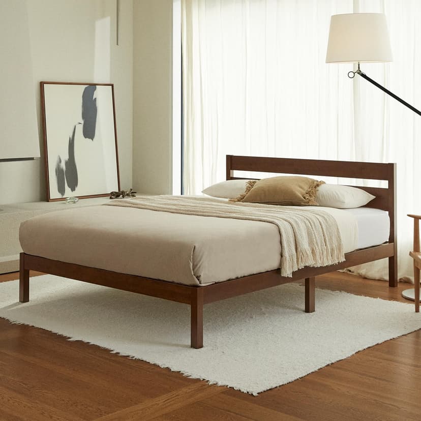 LIFEMENT Classic Wood Platform Bed Frame with Headboard, Essential, Noise Free, Under Bed Storage, No Box Spring Needed, Easy Assembly (Cherry, Queen (U.S. Standard))