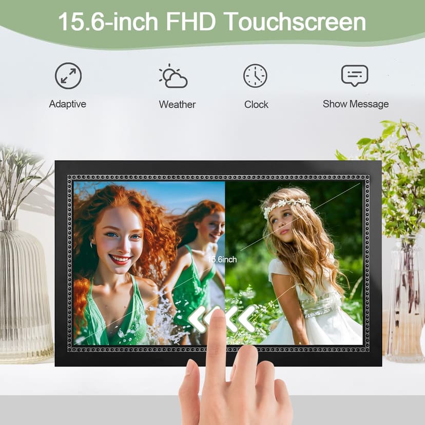 15.6" Digital Picture Frame WiFi - 32GB Digital Photo Frame 1920x1080 HD IPS Touch Screen - Tabletop&Wall Mounted - Electronic Picture Frame Free App