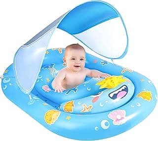 Baby Pool Float with Canopy UPF50+, Baby Float with Canopy, Infant Swim Circle for 6-36 Months, Baby Swimming Float with Adjustable Safety Seat for Boys and Girls