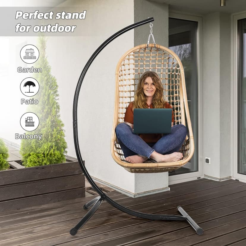 GOUTIME Hammock Chair Stand Only, Hanging Swing Egg Chair Stands Frame Holder, Heavy Duty Steel C Stand for Indoor Outdoor, Max Load 350 LBS