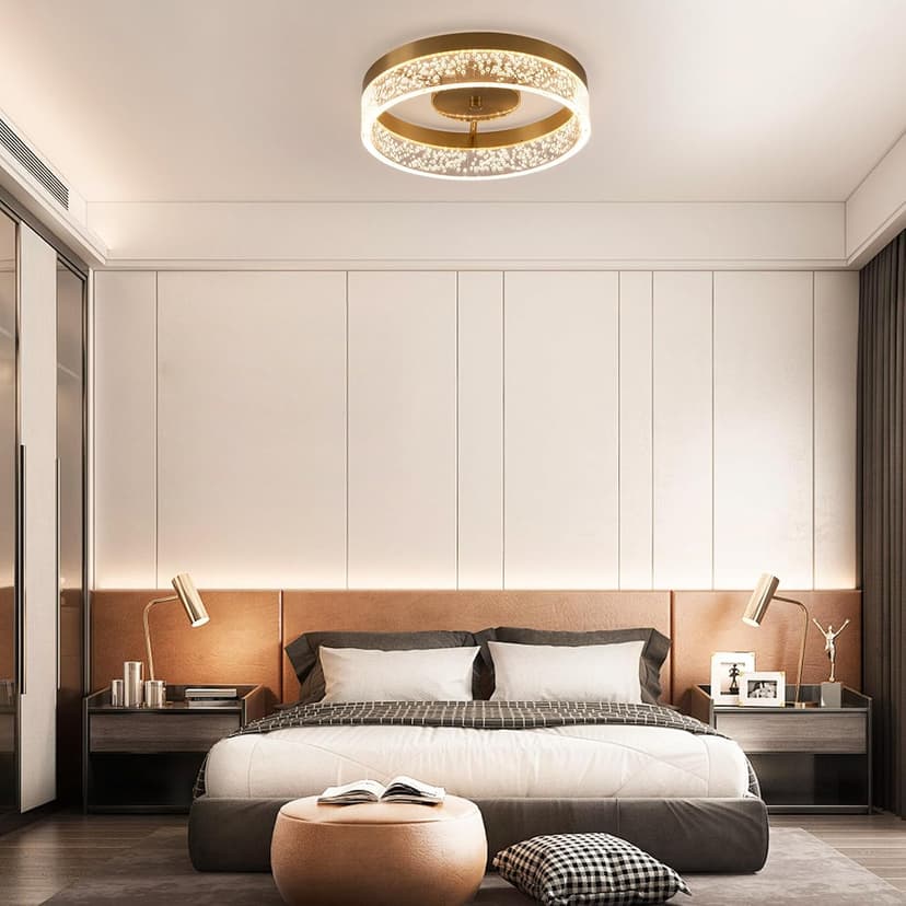 Jaycomey Modern LED Ceiling Light Fixture, 11.65" Flush Mount Kitchen Lighting Gold with Clear Seeded Acrylic Lampshade,Round Ceiling Lamp Lights for Hallway Dining Room