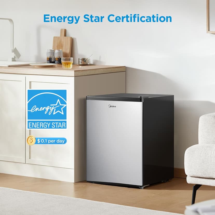 Midea WHS-87LSS1 Refrigerator, 2.4 Cubic Feet, Stainless Steel