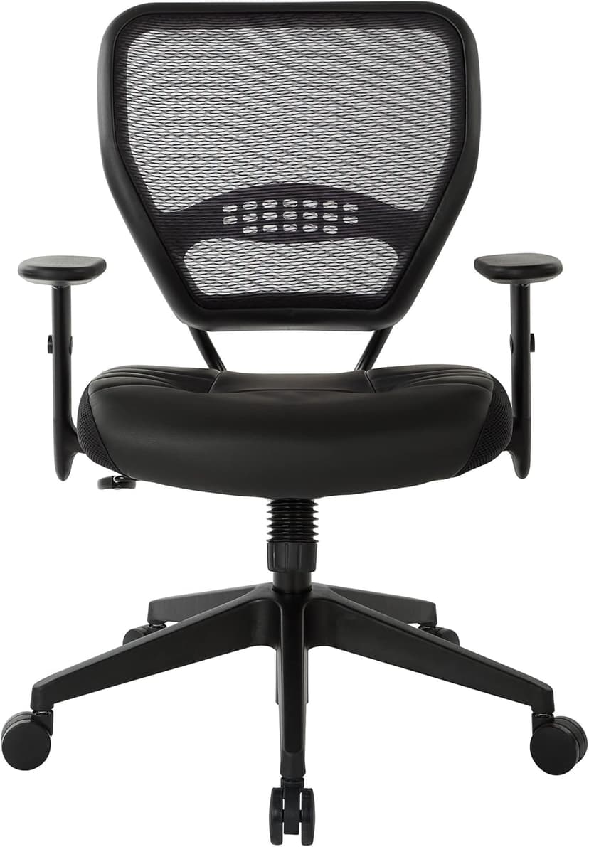 Space Seating Professional AirGrid Dark Back and Padded Black Eco Leather Seat, 2-to-1 Synchro Tilt Control, Adjustable Arms and Tilt Tension with Nylon Base Managers Chair