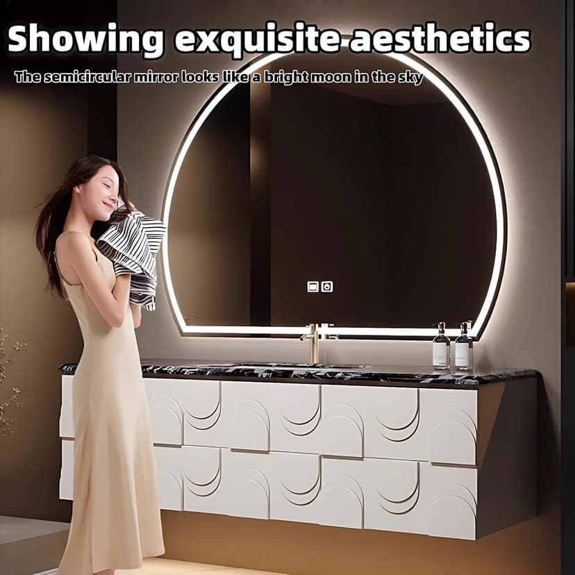 Bathroom Vanity with Sink - Elegant Bathroom Sink Cabinet, Floating Vanity with Smart Anti-Fog Mirror, Multi-Layer Thick Solid Wood Material - Complete Accessories (White, 40")