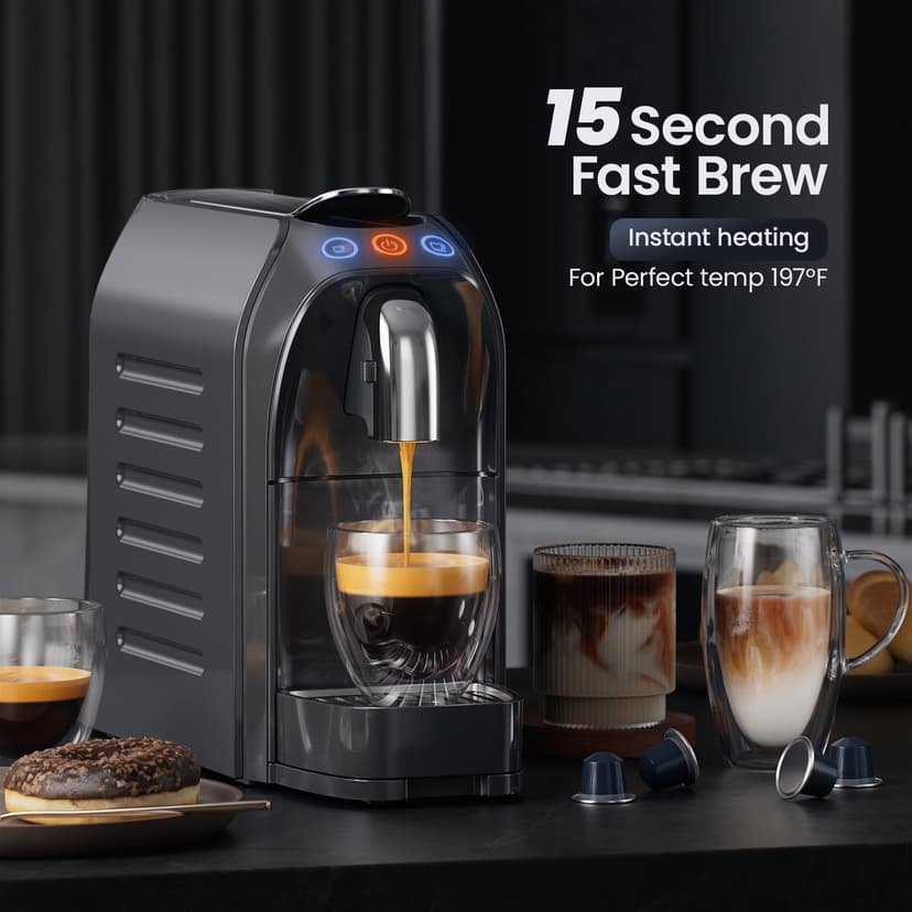 Espresso Capsule Machine Single Serve Coffee Maker Compatible with N Original Pods - 20Bar Barista Pump for Home Espresso & Lungo, Kitchen, Office