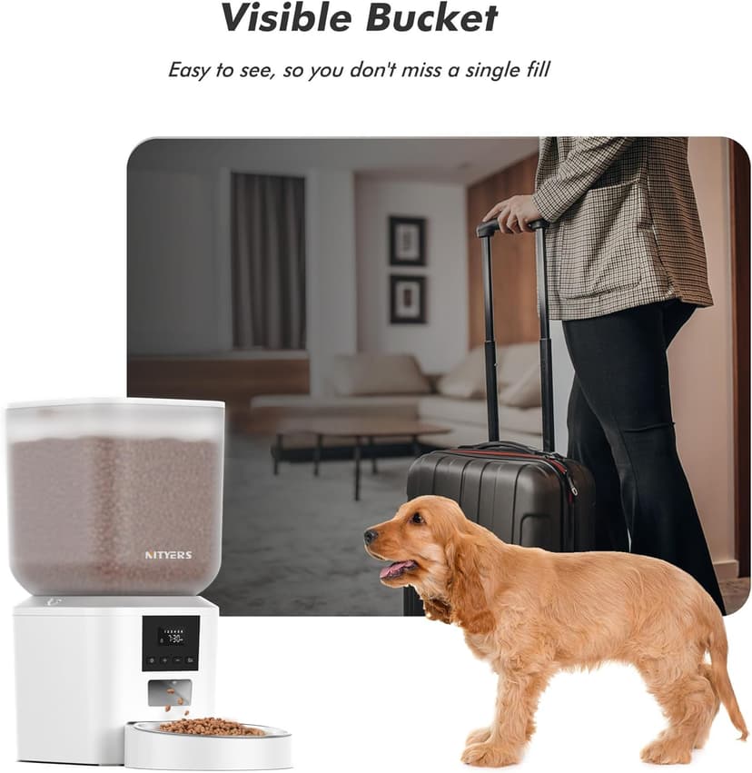 Automatic Dog Feeder - 8L/34 Cups Large Capacity Automatic Cat Food Dispenser with LCD Screen, Large Food Tray, Battery Operated, Timed Cat Feeder, Up to 50 Portions 6 Meals Per Day, Keeps Fresh