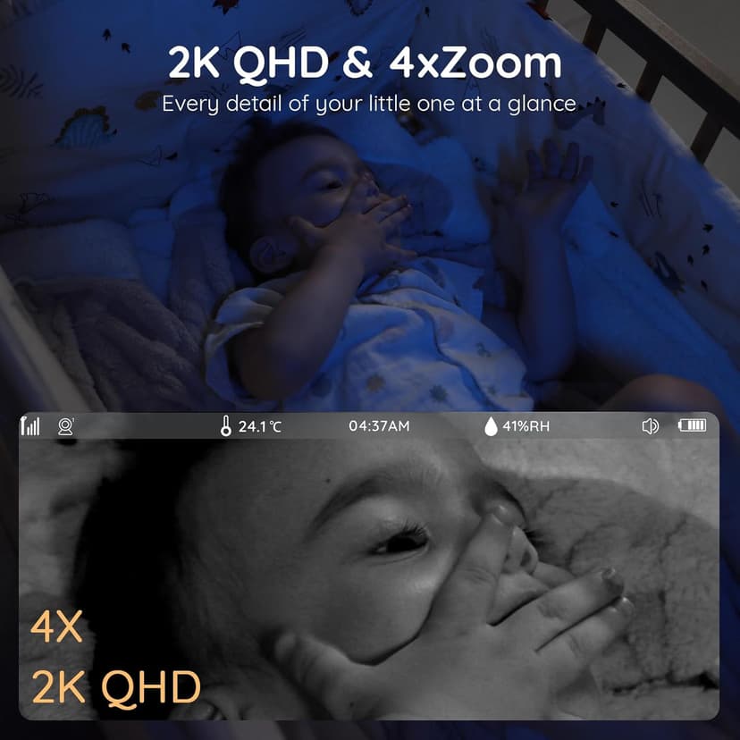 BOIFUN 2K WiFi Baby Monitor with Camera and Audio, Soothing Night Light, APP & 5" Split-Screen Control, Motion/Cries/Noise/Customizable Alarm Zones Detect, Auto Tracking, Humidity&Temperature Detect