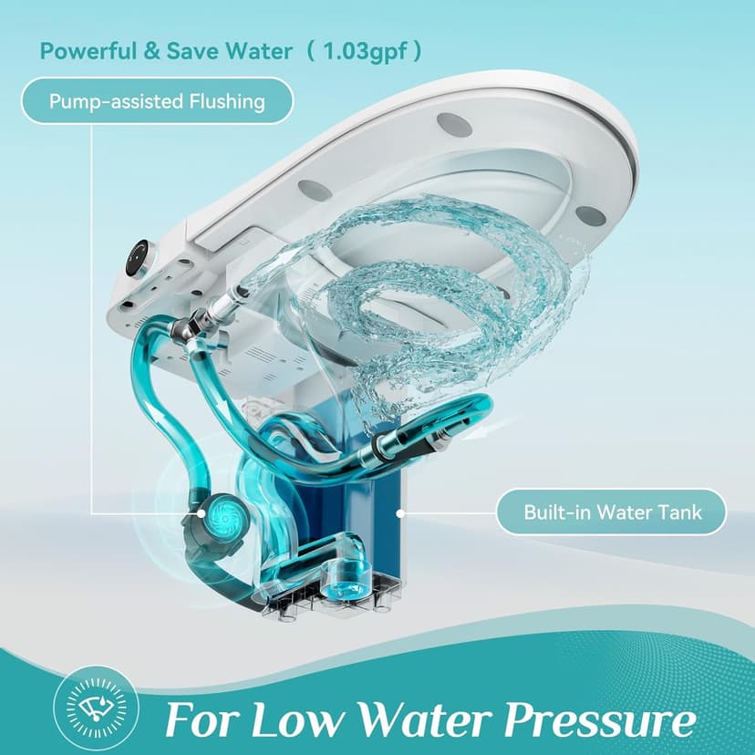 HOROW Luxury Smart Toilet, Upgraded Bidet Toilet with Pump for Low Water Pressure, Auto Open/close Lid, Instant Warm Water Bidet, Heated Seat, Automatic Flush, Elongated Toilet with Tank