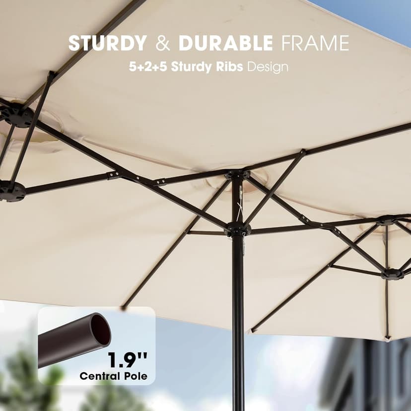 wikiwiki 15ft Large Patio Umbrellas with Base Included, Outdoor Double-Sided Umbrella with Crank Handle, Powerful UV Protective, for Pool Lawn Garden, Beige
