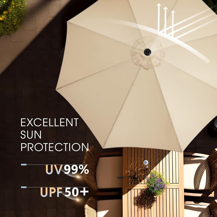 wikiwiki 11FT Patio Umbrellas with Base Included, Outdoor Umbrella with Sandbag Base, 8 Sturdy Ribs, Fade Resistant Waterproof POLYESTER DTY Canopy for Garden, Lawn, Deck, Backyard & Pool，Beige