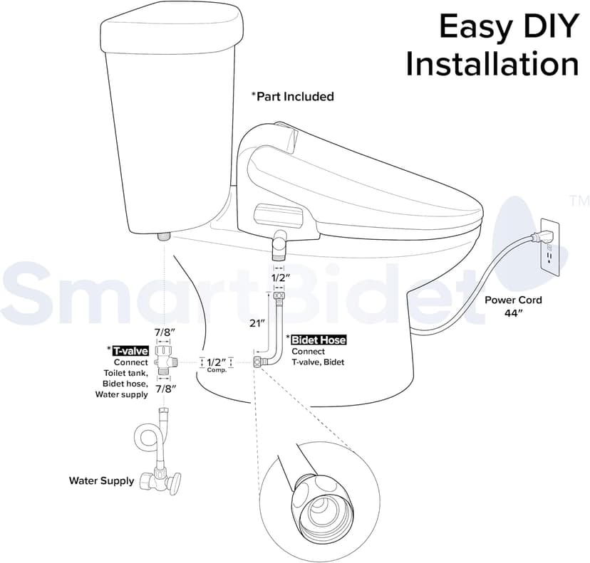SmartBidet SB-1000WE Electric Bidet Toilet Seat with Heated Seating, Warm Air Dryer, Temperature Control Wash, and Remote Control, Elongated Seating