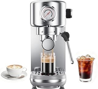 Espresso Machine Upgrade, 20 Bar Compact Espresso Coffee Machine with Milk Frother, Stainless Steel Coffee Maker with 44oz Removable Water Tank & Fast Heat System for Cappuccino, Latte