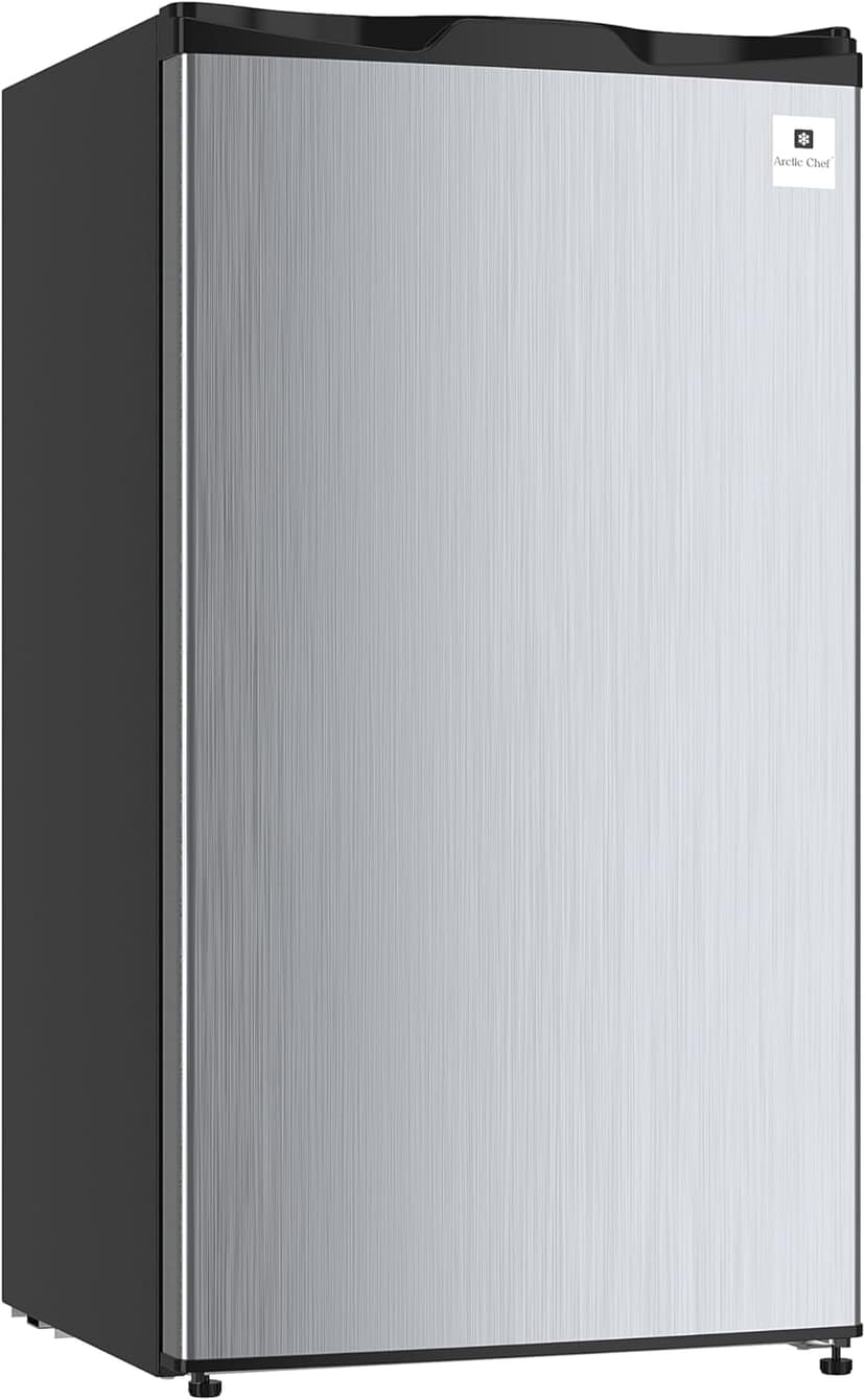ACFR322 RCA Mini Refrigerator, Compact Freezer Compartment, Adjustable Thermostat Control, Reversible Door, Ideal Fridge for Dorm, Office, Apartment, Platinum Stainless, 3.2 Cubic Feet