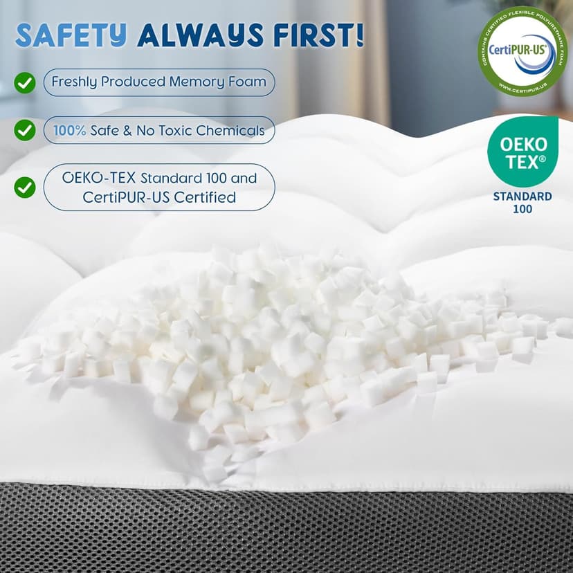 Baauye Memory Foam Mattress Topper King Size with Breathable 3D Air Mesh Sides, 1300GSM Extra Thick Plush Mattress Pad with 6"-18" Deep Pocket-(78"x80")