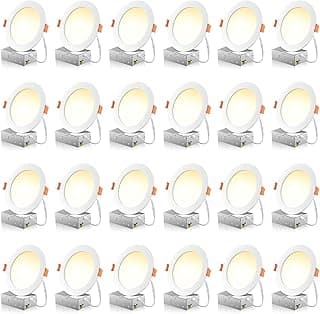 FREELICHT 24 Pack 6 Inch 5CCT Ultra-Thin LED Recessed Ceiling Light with Junction Box, 2700K/3000K/3500K/4000K/5000K Selectable, 1050LM Brightness, Dimmable Canless Wafer Downlight, 12WEqv110W-ETL&FCC