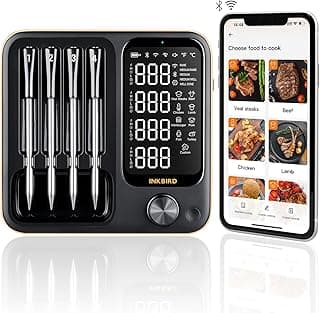 Wireless Meat Thermometer with 4 Probes, INKBIRD WiFi Meat Thermometer Digital Wireless for Rotisserie Grill Oven,Unlimited Range Dishwasher Waterproof Bluetooth Thermometer for iOS & Android