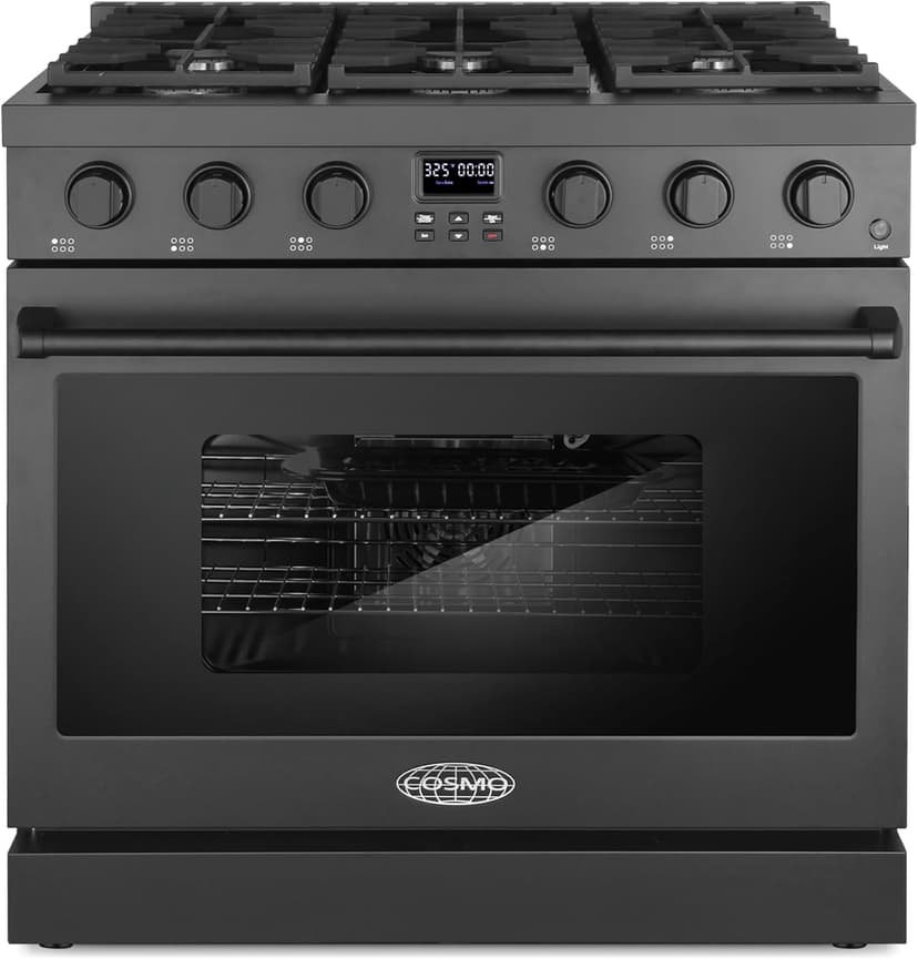 COSMO COS-GRC366KB-BK 36 in. Lumin Collection 6.0 cu. ft. Gas Range with 6 Sealed Burners and Convection Oven in Matte Black