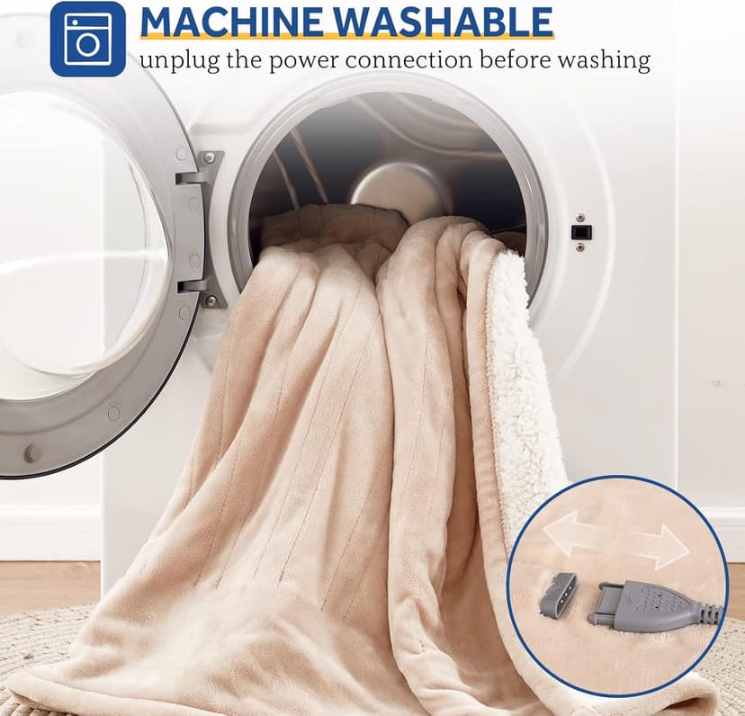 Sealy Electric Blanket Twin Size, Flannel & Sherpa Heated Blanket with 10 Heating Levels & 1-12 Hours Auto Off, Machine Washable, Beige, 62x 84 Inch