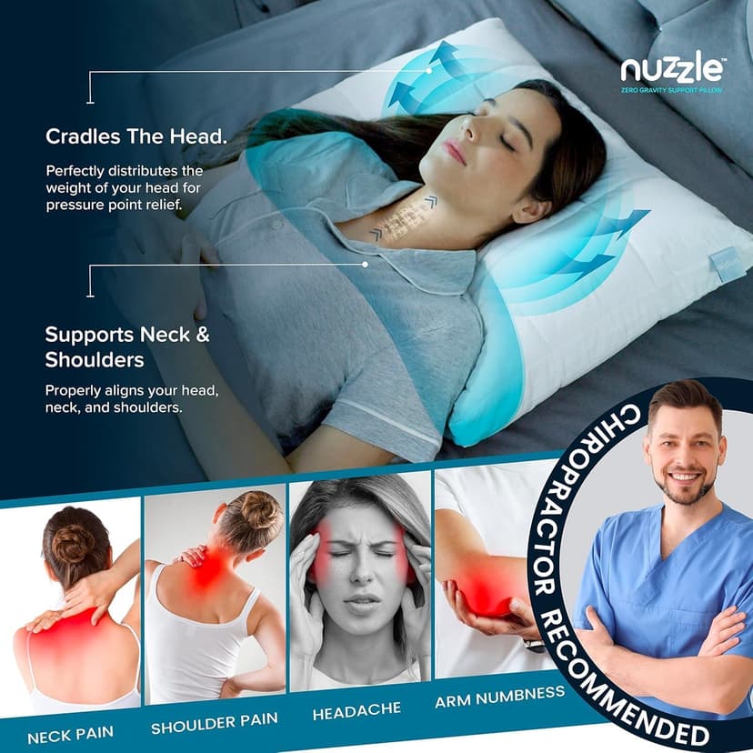 Nuzzle Cooling Adjustable Pillow for Side Sleepers, Luxury Standard Size Bed Pillow Hotel Collection - Best Adjust Height Soft Firm Pillow for Back, Stomach or Side Sleepers - Home Gifts