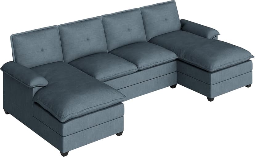 U Shaped Sectional Couch for Living Room,110" 4-Seater Comfy Couch with Double Chaise,Deep Seat Modular Sofa Couches with Thick Cushion & Soft Backrest,Dark Gray
