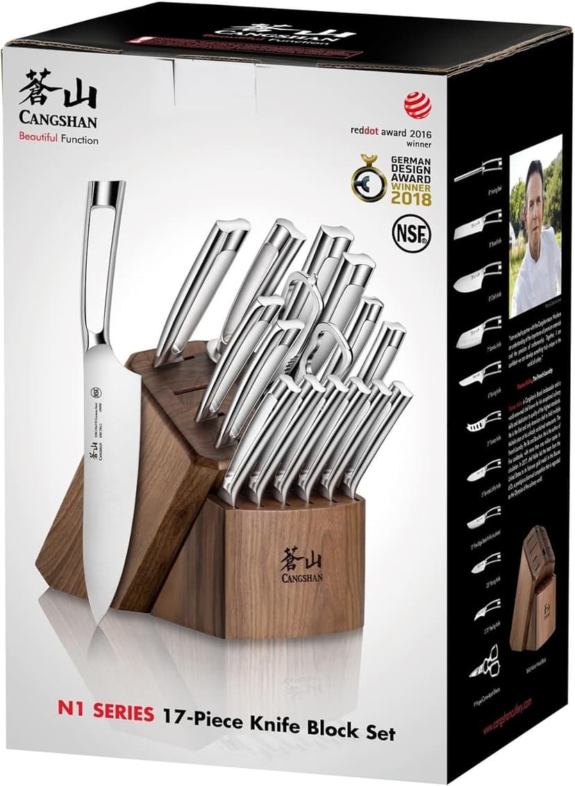 Cangshan N1 Series 1024784 German Steel Forged 17-Piece Knife Block Set, Walnut