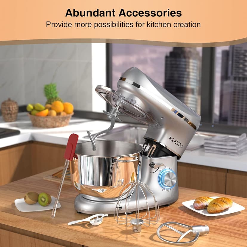 Stand Mixer, 6.5 Qt 660W, 6-Speed Tilt-Head Food Dough Mixer, Kitchen Electric Mixer with Stainless Steel Bowl,Dough Hook,Whisk, Beater, Egg white separator (6.5-QT, Silver)