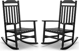 Patio Rocking Chair Outdoor Set of 2,Weather Resistant Poly Resin Oversized Porch Rocker,High Back Smooth Design,350lb Weight Capacity,Indoor Outdoor Use(2,Black)