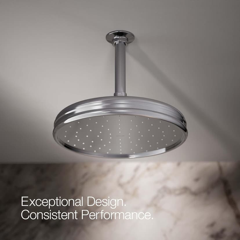 KOHLER 13696-CP 10-inch Single-Function Rainhead, Traditional Rain Shower Head, Round Rainfall Shower Head, 2.5 GPM, Polished Chrome