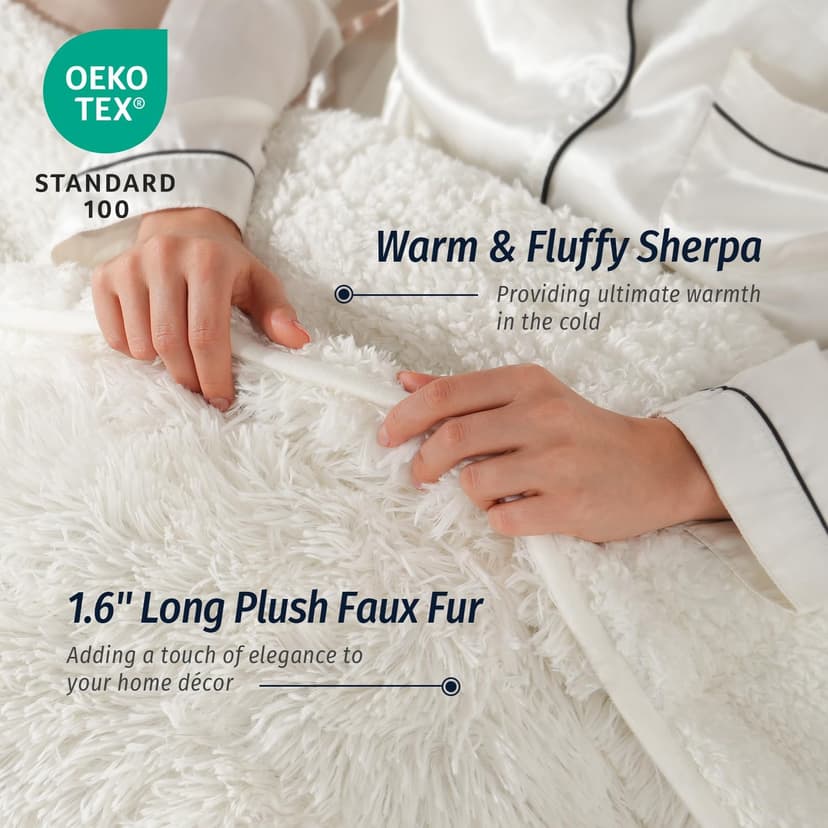 Wemore Shaggy Long Fur Faux Fur Weighted Blanket, Cozy and Fluffy Plush Sherpa Long Hair Blanket for Adult 15lbs, Fluffy Fuzzy Sherpa Reverse Heavy Blankets for Bed, Couch, Cream White, 48 x 72 Inches