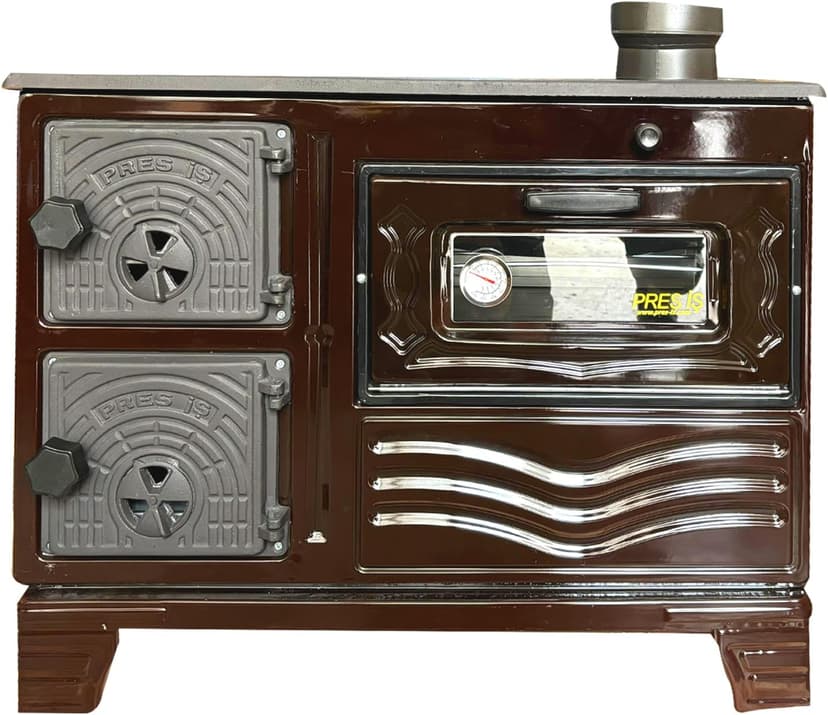 Cast Iron Decorative Oven Stove – Brick Interior, Rustic Ambiance & Light Baking Use – Vintage Style Indoor Fireplace Accessory – Made in Turkiye (Brown)