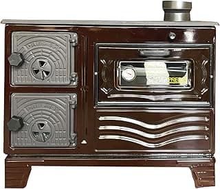 Cast Iron Decorative Oven Stove – Brick Interior, Rustic Ambiance & Light Baking Use – Vintage Style Indoor Fireplace Accessory – Made in Turkiye (Brown)