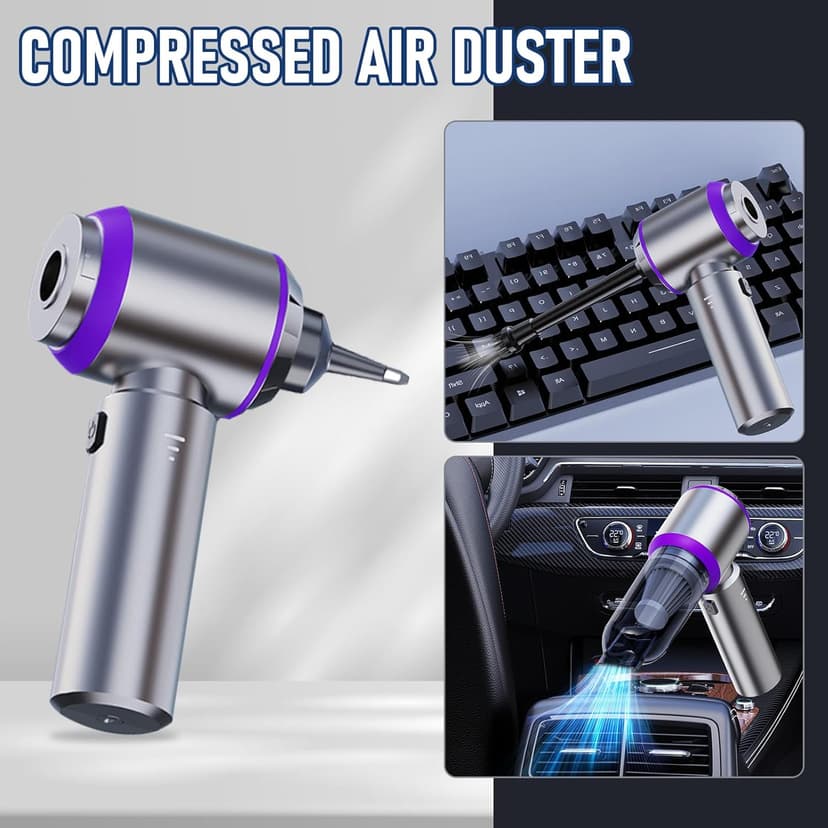 Car Vacuum Portable Cordless 20000PA High power Mini Vacuum Cleaner 4-in-1 Compressed Air Duster & Air Blower & Pump Hand Held Vacuum with Brushless Motor for Car, Home, Office,Camping (Purple)