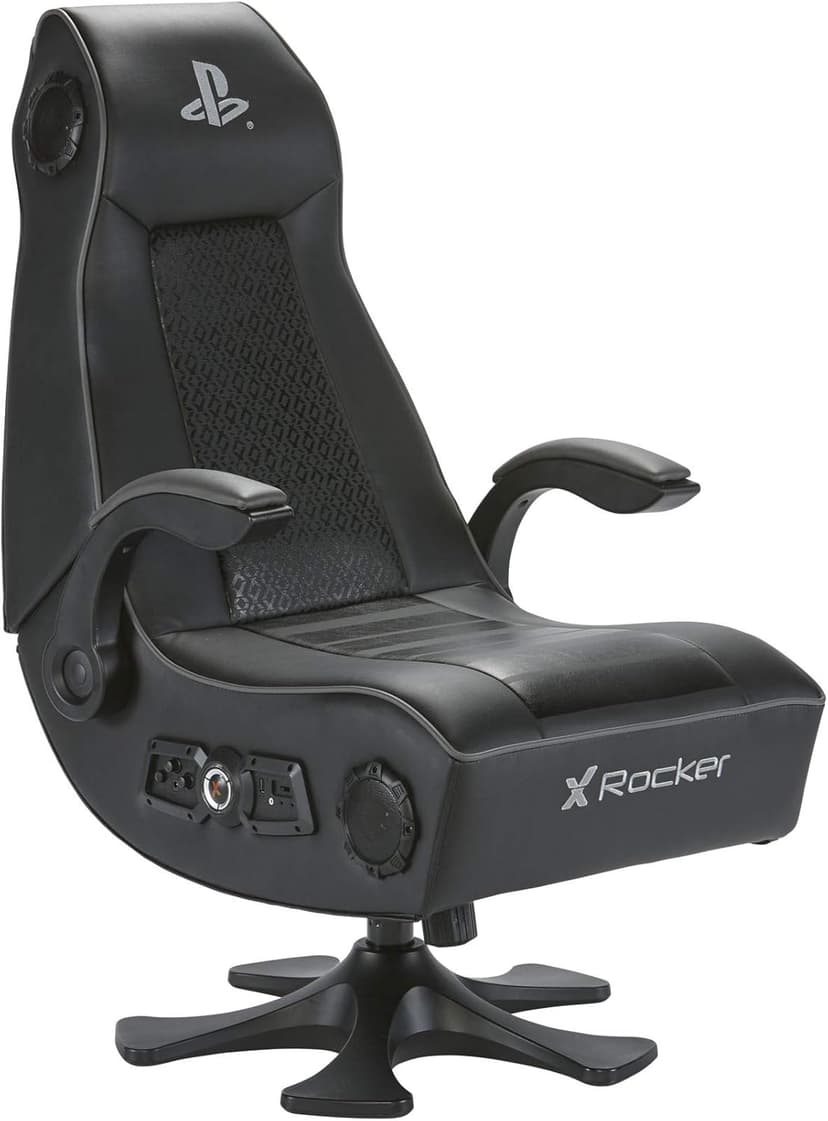 X-Rocker Officially Licensed PlayStation Infiniti+ 4.1 Stereo Audio Gaming Chair with Vibration, Comfy Folding Gamer Seat, Leather Look – Black, 5177401