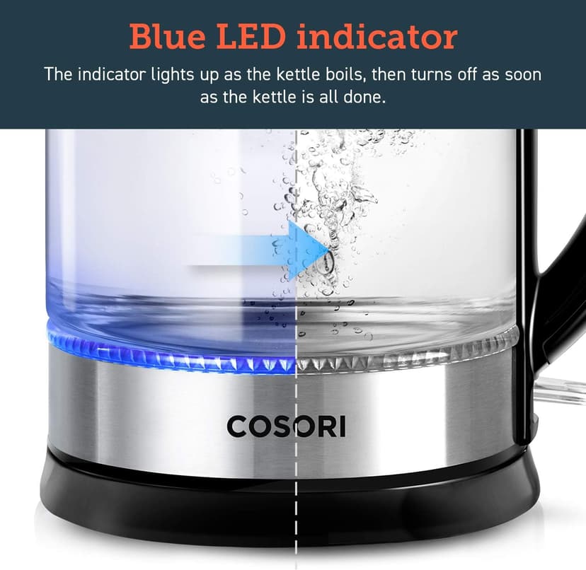 COSORI Speed-Boil Electric Tea Kettle, 1.7L Hot Water Kettle (BPA Free) 1500W Auto Shut-Off & Boil-Dry Protection, LED Indicator Inner Lid & Bottom, Transparent