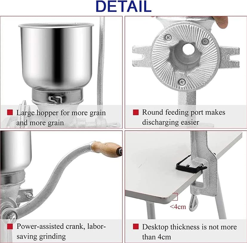 Corn Grinder Mill, Manual Stainless Steel Grain Mill with Hand Crank & Table Clamp Design, Large Hopper Grain Grinder Home Use Hand Cranking Operation for Nut, Coffee, Grain, Seeds, Corn, Spices