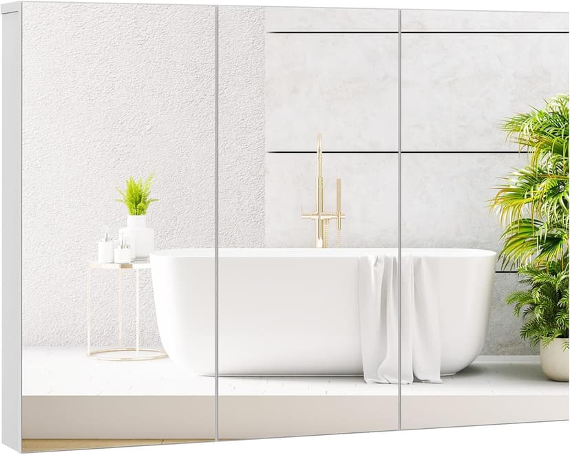 Tangkula Mirrored Medicine Cabinet, Large Wide Wall Mounted Storage Cabinet with 3 Mirror Doors & Adjustable Shelf, 36 x 4.5 x 25.5 Inch, Bathroom Mirror Medicine Cabinet (36 x 25.5 Inch)