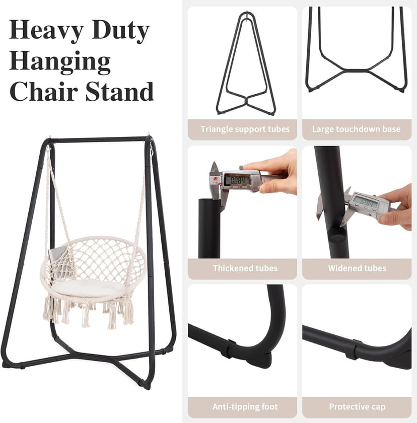 SUNCREAT Patio Swing Chair with Stand and Cushion, Heavy Duty Hanging Chair with Stand for Bedroom, 330 lbs Capacity, Patent Pending, Beige