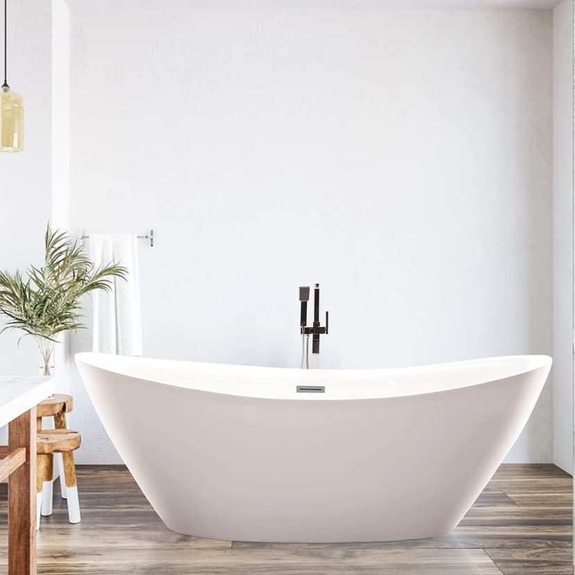 Vanity Art 71" X 33" Freestanding Bathtub | Home Improvement Bathtubs with Contemporary Design for Soaking and Bathing, Overflow and Pop-up Drain with UPC Certified, Acrylic, VA6807-PC