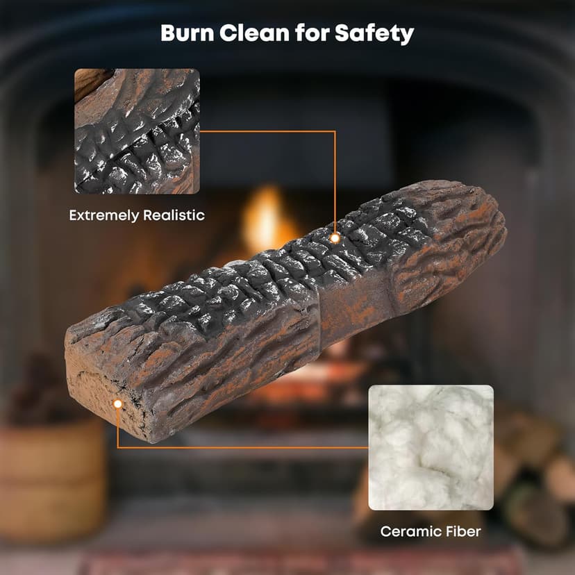 Stanbroil Large Ceramic Gas Logs, 10 Piece Set of Decoration Ceramic Wood Logs for All Types of Ventless, Gel, Ethanol, Electric, Gas Inserts, Propane, Indoor or Outdoor Fireplaces & Fire Pits