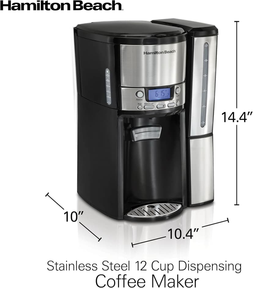 Hamilton Beach (47950) Coffee Maker with 12 Cup Capacity & Internal Storage Coffee Pot, Brewstation, Black/Stainless Steel