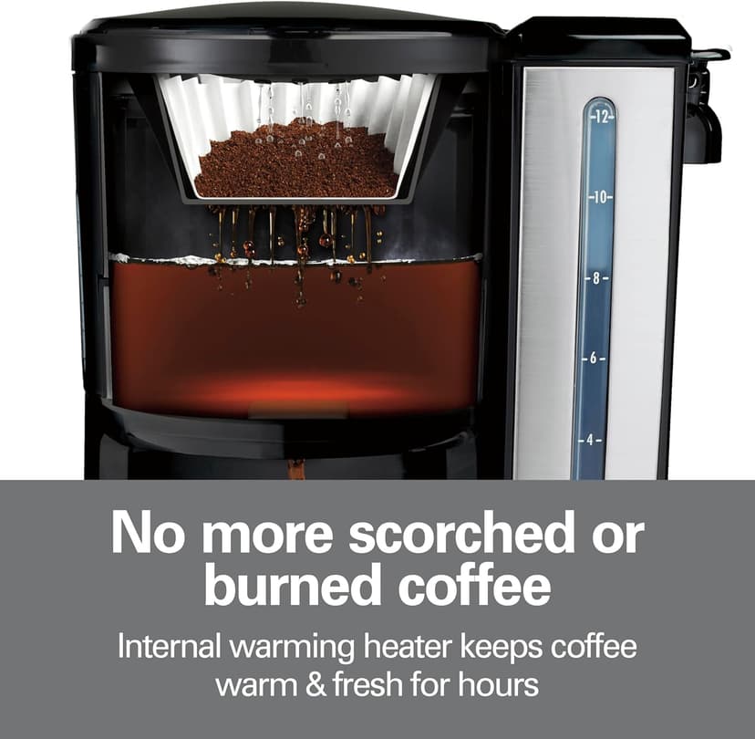 Hamilton Beach (47950) Coffee Maker with 12 Cup Capacity & Internal Storage Coffee Pot, Brewstation, Black/Stainless Steel