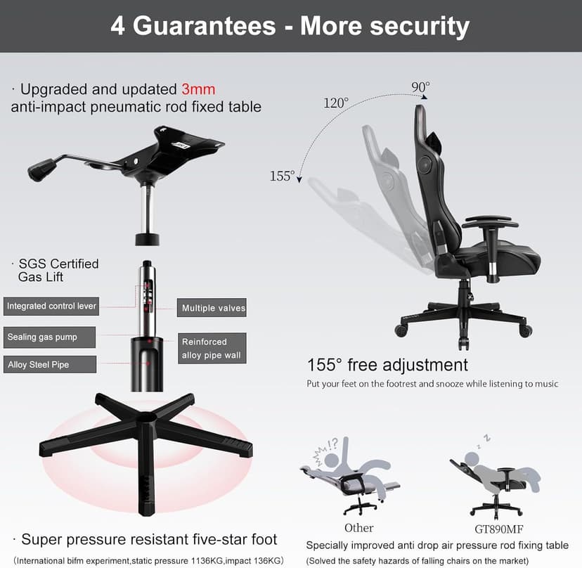 GTRACING Gaming Chair with Speakers Bluetooth Music Video Game Chair Audio Ergonomic Design Heavy Duty Office Computer Desk Chair (Black)