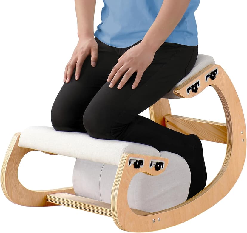 Adjustable Kneeling Chair, Wooden Ergonomic Chair Knee Chair Posture Chair - Improve Your Posture with an Angled Seat for Home,Office (Wood Color+ Pads)
