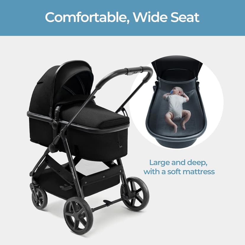 Mompush Wiz 2-in-1 Convertible Baby Stroller with Bassinet Mode, Foldable Infant Stroller with Reversible Seat and Large UPF 50+ Canopy