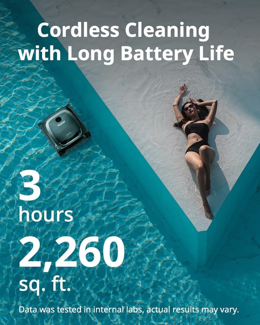 Beatbot AquaSense Cordless Robotic Pool Vacuum Cleaner - Intelligent Path Opimization, Cleans Floor, Walls, and Waterline - Suitable for Above & In-Ground Pools up to 2,260 sq.ft, Light Gray