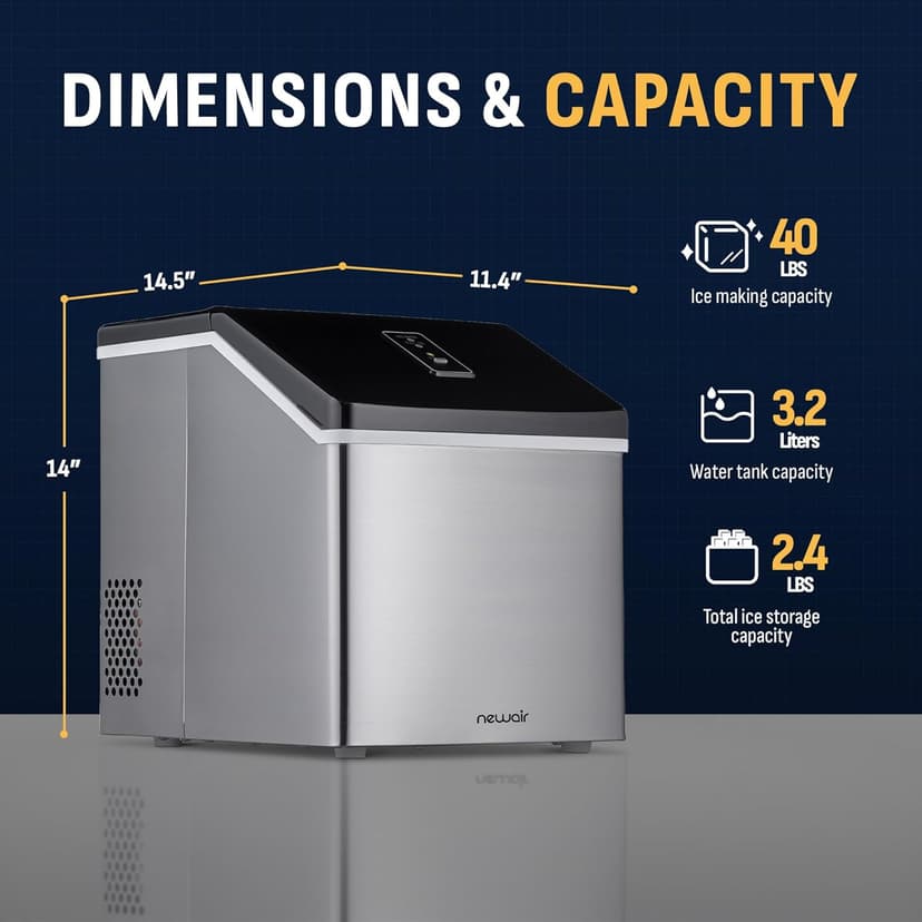 Newair Silver Countertop Ice Maker Machine, Compact Automatic Ice Maker, Cubes Ready in Under 15 Minutes, Portable Ice Cube Maker, Perfect for Home/Kitchen/Office/Bar